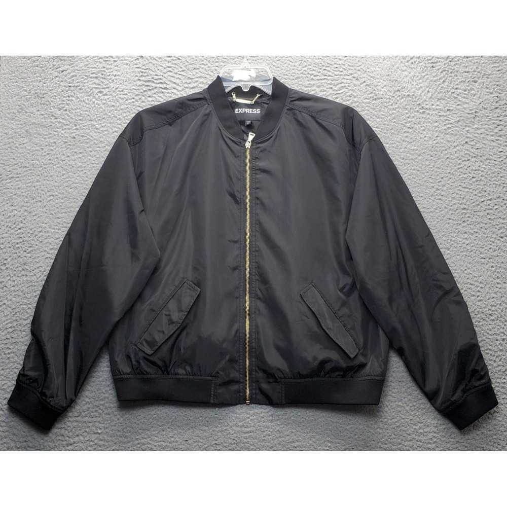 Express Bomber Jacket Women Large Black Windbreaker Long Sleeve Outdoor Full Zip